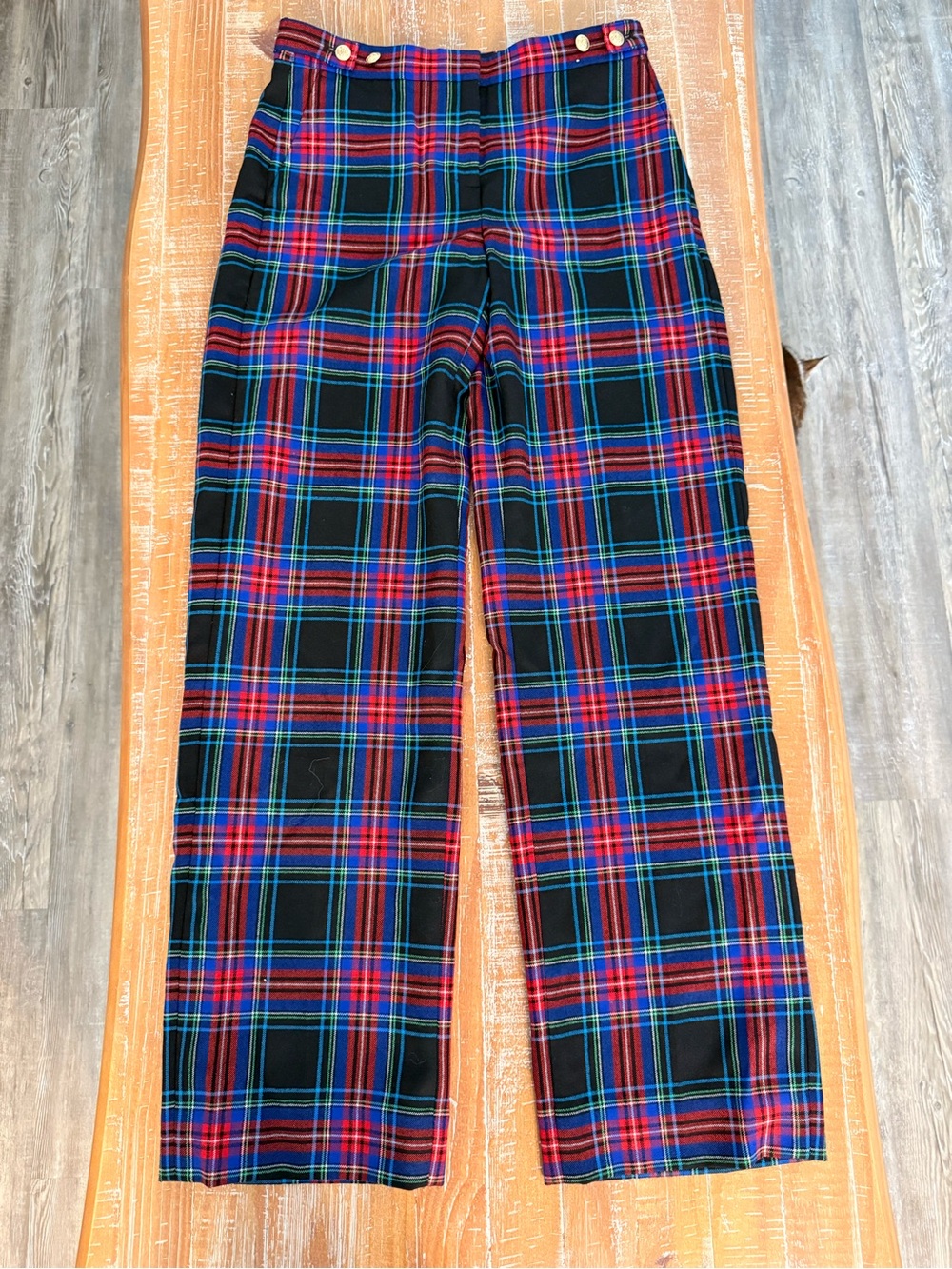 J. Crew Black Plaid Wide-Leg Trousers with Red & Blue Tartan Size 0 LIKE NEW!!!